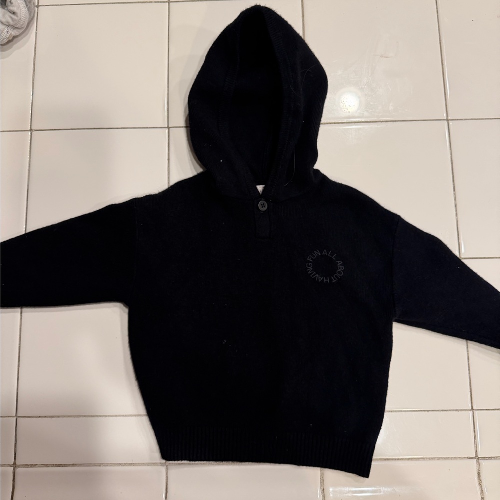 Zara Black Hooded Kids Sweater with Subtle Logo